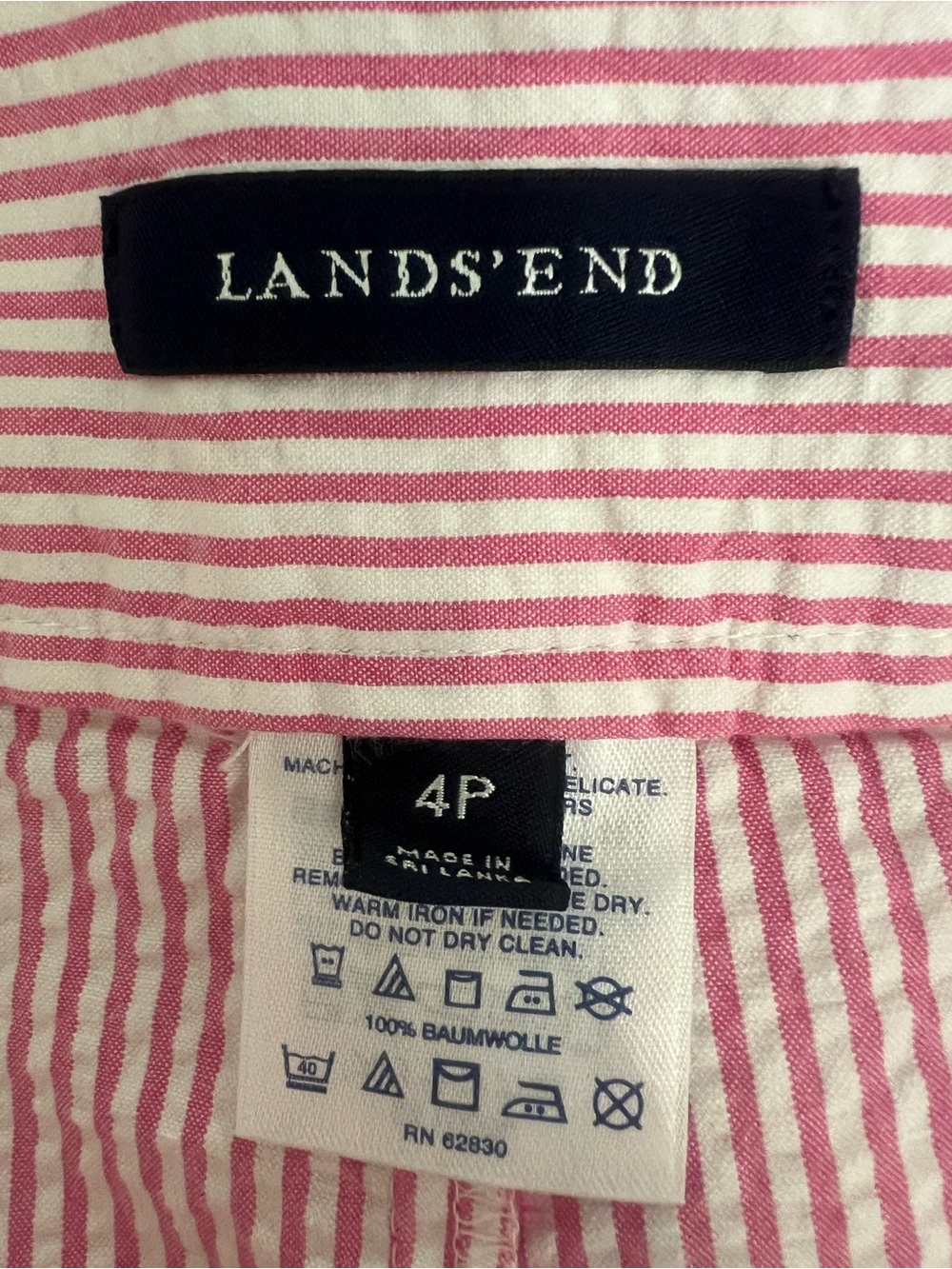 Lands’ End Pink White Seersucker Pleated A-Line Skirt Petite 4P Cotton Preppy - Picture 4 of 4